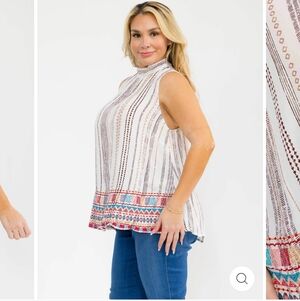 Savannah Jane Sleeveless Patterned Top - White and Red